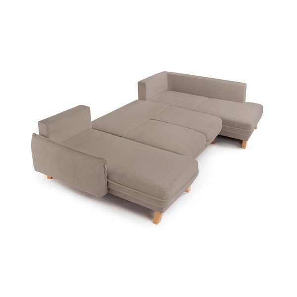 Divano angolare grigio tortora allungabile/con contenitore (con penisola a destra/a U) con rivestimento in velluto a coste Tori – Bonami Selection-image-3