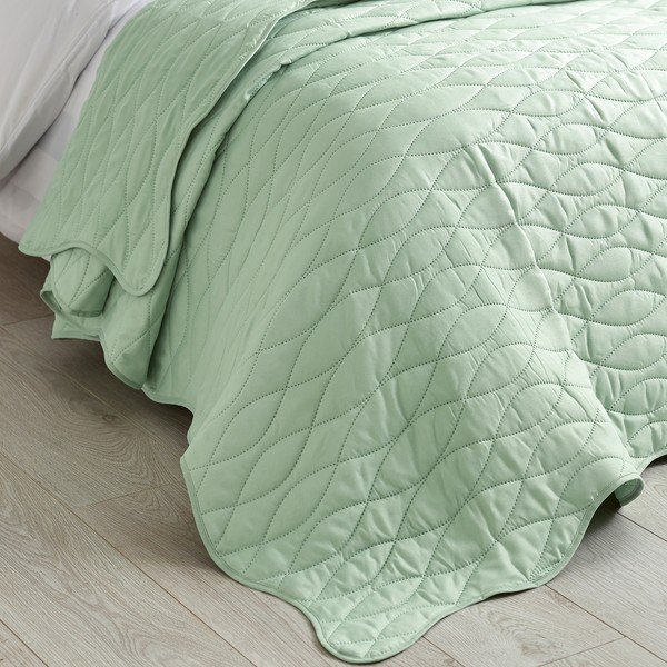 Copriletto verde con rivestimento trapuntato 240x260 cm Scallop Waves – Catherine Lansfield-image-1