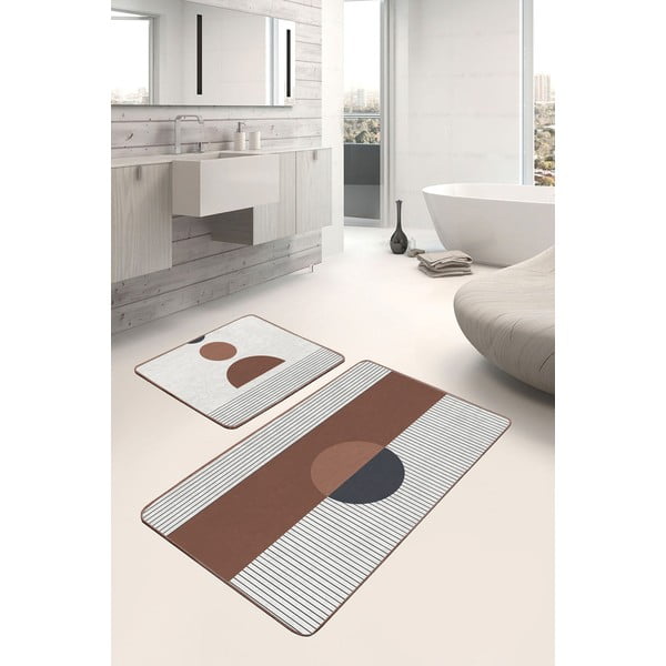 Tappetini da bagno bianco-marrone in set di 2 pezzi 60x100 cm - Mila Home-image-3