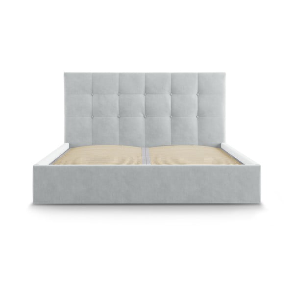 Letto matrimoniale imbottito grigio chiaro con vano contenitore con griglia 160x200 cm Nerin - Mazzini Beds-image-2
