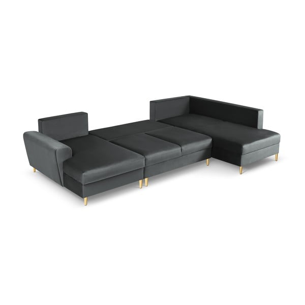 Divano angolare grigio scuro allungabile e con contenitore (con penisola a destra/a U) con rivestimento in velluto Kyoto – Cosmopolitan Design-image-2