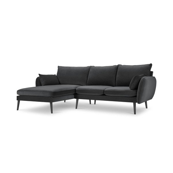 Divano angolare in velluto grigio scuro con gambe nere, angolo sinistro Lento - Kooko Home-image-3