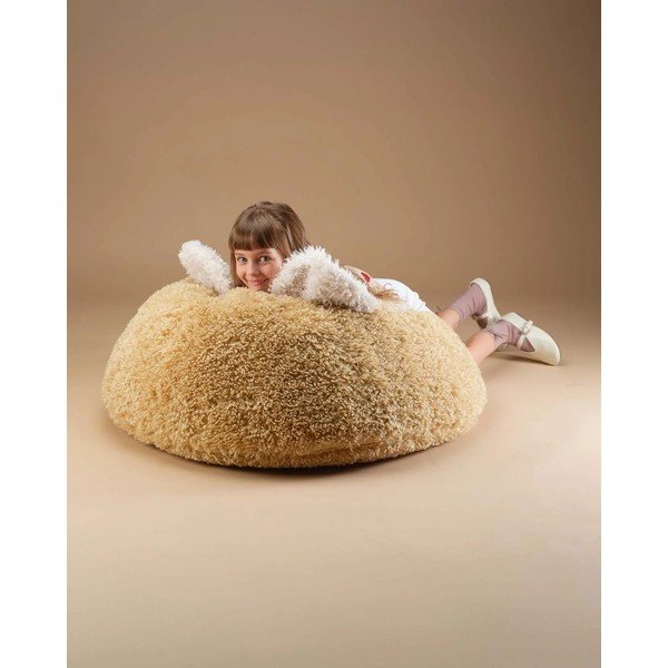 Pouf a sacco per bambini color ambra con rivestimento in pelliccia sintetica Yeti – Wigiwama-image-3
