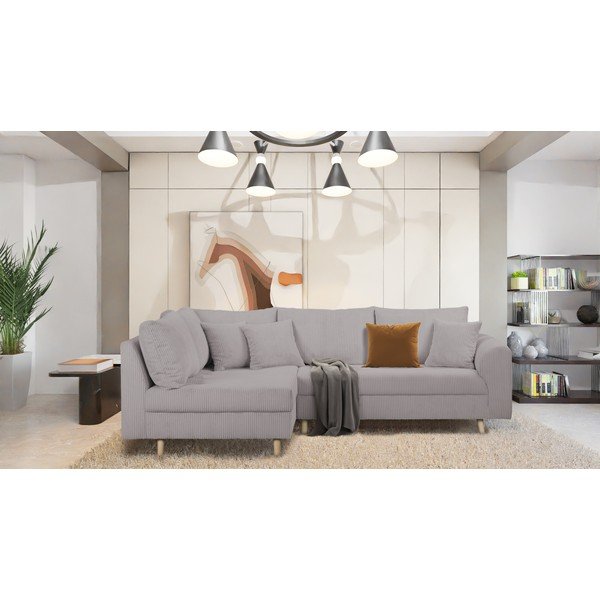 Divano angolare in velluto a coste grigio (angolo sinistro) Ariella - Ropez-image-1