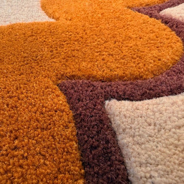 Tappeto arancione/di colore naturale in lana tessuto a mano 140x200 cm Wiggle Wool – Flair Rugs-image-3