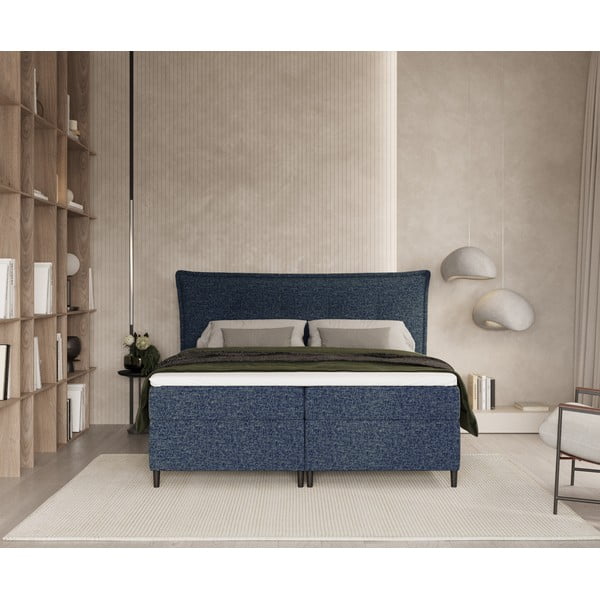 Letto boxspring blu scuro con contenitore 140x200 cm Sinai - Maison de Rêve-image-3