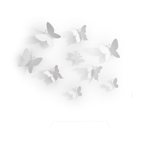 Set di 9 decorazioni murali 3D bianche Butterflies - Umbra