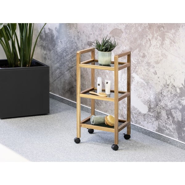 Scaffale per il bagno nero/di colore naturale in acacia massiccia 35x76,5 cm Fondi – Wenko-image-1