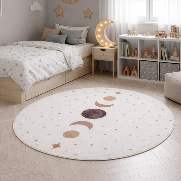 Tappeto per bambini color crema lavabile ø120 cm Coco 1136 – Ayyildiz Carpets-image-1
