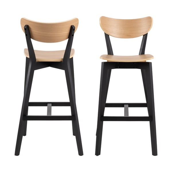 Sgabelli da bar in legno di gomma nero-naturale in set di 2 105 cm Roxby - Actona-image-4