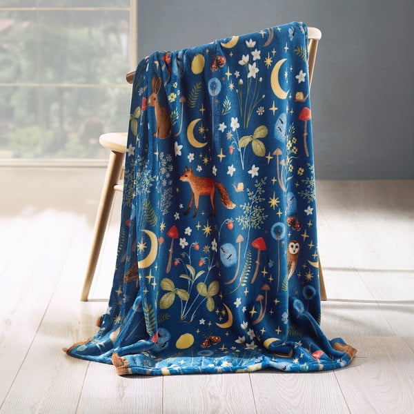 Coperta blu in micropile 130x170 cm Enchanted Twilight Animals – Catherine Lansfield-image-1
