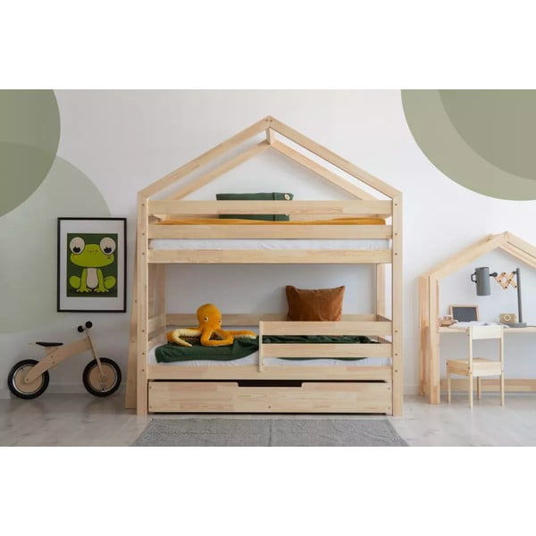 Letto da bambini di colore naturale con contenitore con rete inclusa 90x200 cm DMPB – Adeko