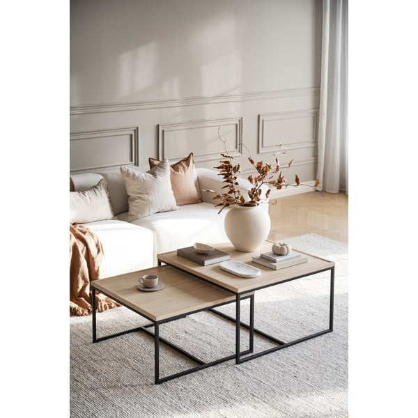 Tavolino con piano in legno di quercia in colore naturale ø 80 cm Deerfield - Rowico-image-1