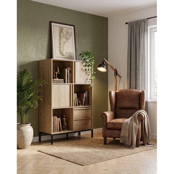 Libreria di colore naturale con effetto rovere 90x139x40 cm Luc – Marckeric-image-1