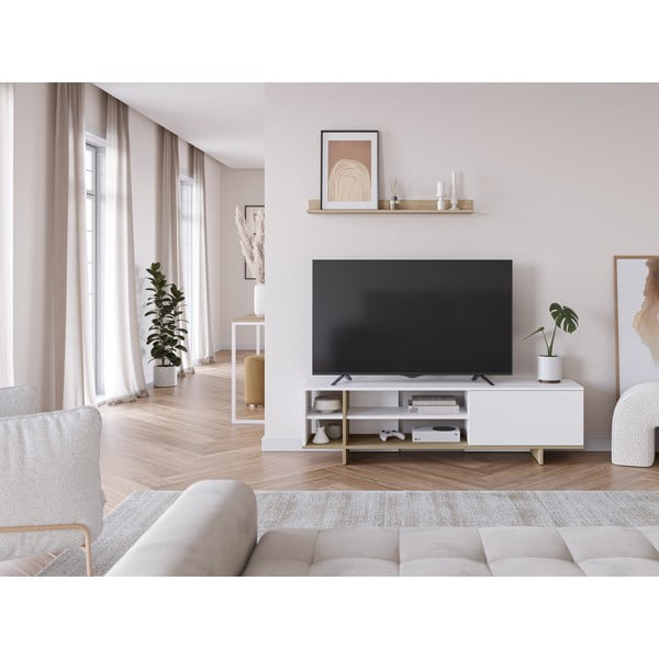 Tavolo TV bianco in rovere 160x44 cm Cequoia - Marckeric-image-1
