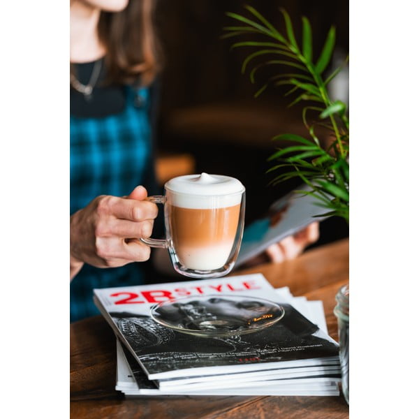 Set di 2 tazze in vetro a doppia parete con piattino , 250 ml Amo - Vialli Design-image-1