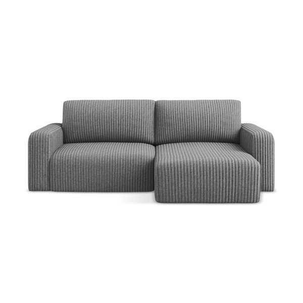 Divano angolare grigio allungabile/con contenitore (con penisola a destra/con chaise lounge) con rivestimento in velluto a coste Kona – Makamii