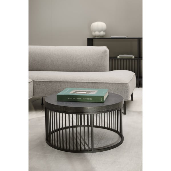 Tavolino rotondo nero con piano effetto marmo ø 65 cm Strington - Actona-image-3