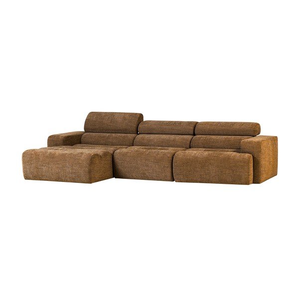 Divano angolare marrone cognac reclinabile (con penisola a sinistra/con chaise lounge) Novi – WOOOD