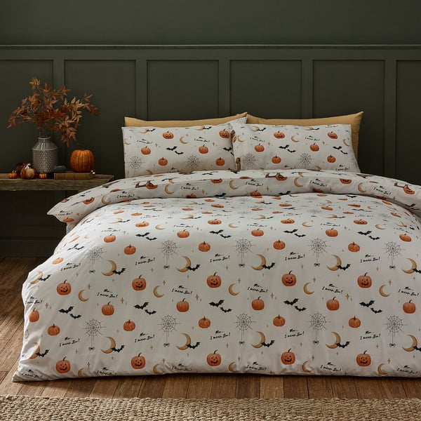 Set copripiumino e federa greige per letto matrimoniale 200x200 cm Halloween Highland Cow – Catherine Lansfield-image-2