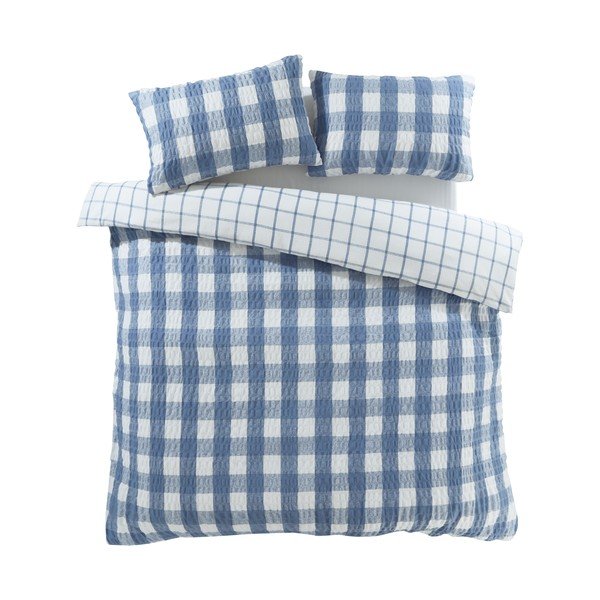 Lenzuola di flanella blu per letto matrimoniale 200x200 cm Gingham Check - Catherine Lansfield-image-2
