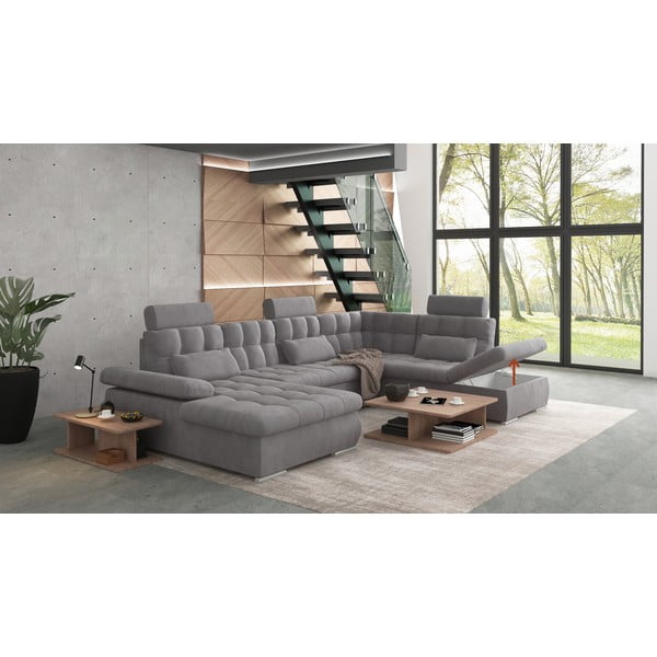 Divano angolare grigio allungabile e con contenitore (con penisola a destra/a U) Merkur – Ropez-image-4