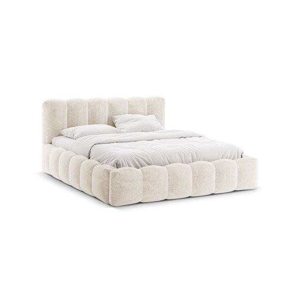 Letto matrimoniale imbottito beige con contenitore con rete inclusa 180x200 cm Lupine – Micadoni 