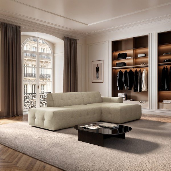 Divano angolare beige (con penisola a destra e chaise lounge) Tuil – Rodier-image-1