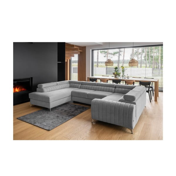Divano angolare grigio chiaro allungabile/con contenitore (con penisola a sinistra/a U) Louis – ELTAP-image-1