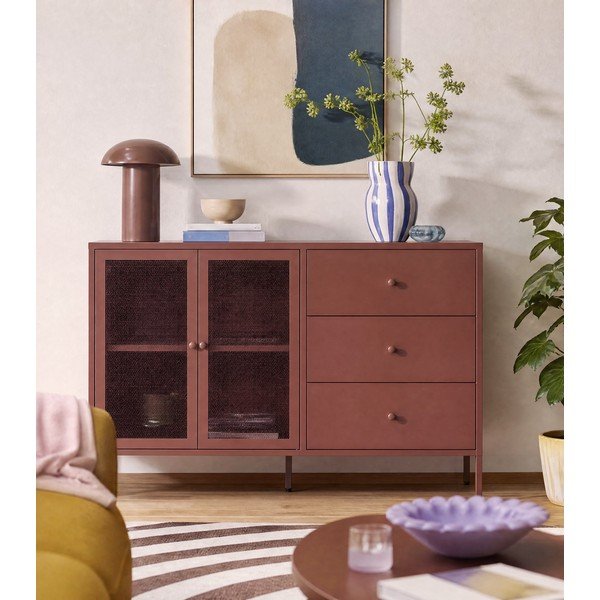 Credenza burgundy in metallo 140x90x40 cm Fayna – Marckeric-image-3