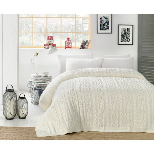 Copriletto crema chiaro con maglia in misto cotone, 220 x 240 cm - Homemania Decor