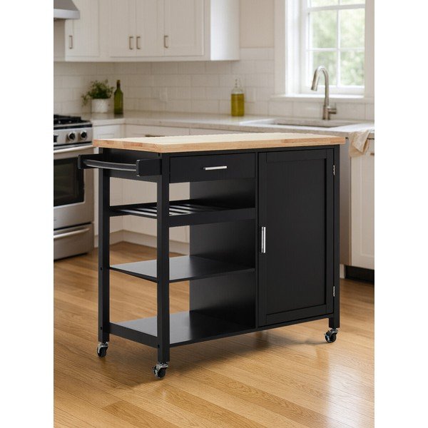 Tavolino da servizio in legno di cauciù massiccio su ruote 48x105 cm Frankfurt – Premier Housewares-image-2