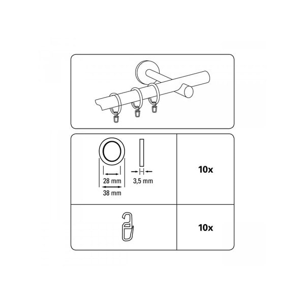 Anelli per tende in metallo con gancio in set da 10 Kreta - Gardinia-image-1