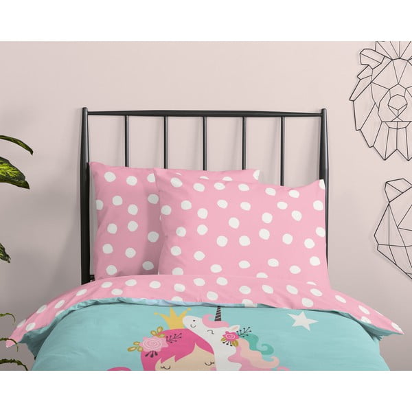 Set copripiumino e federa da bambini blu/rosa in cotone per letto singolo 140x200 cm Heaven – Good Morning-image-2