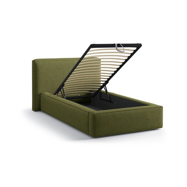 Letto singolo imbottito verde con contenitore con rete inclusa 90x200 cm Jodie – Micadoni -image-1
