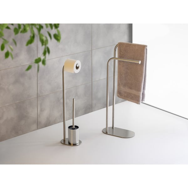 Porta carta igienica color argento opaco in acciaio inox con supporto con spazzola Levante – Wenko-image-3