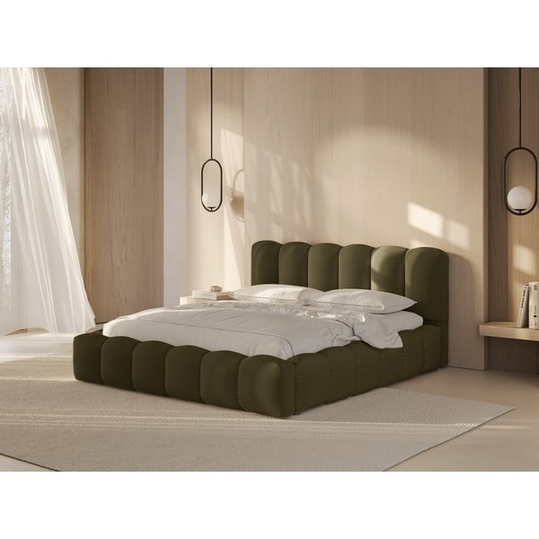 Letto matrimoniale imbottito verde con contenitore con rete inclusa 160x200 cm Lupine – Micadoni -image-2