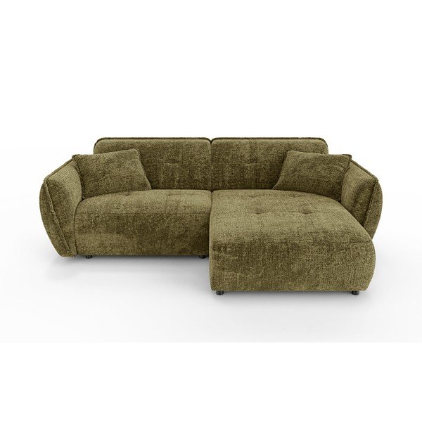 Divano angolare verde (con penisola a destra/con chaise lounge) con rivestimento in ciniglia Nelia – Ropez