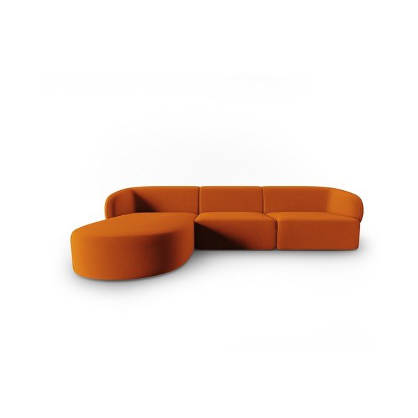 Divano angolare color terracotta (con penisola a sinistra/con chaise lounge) con rivestimento in velluto Paolo – Milo Casa