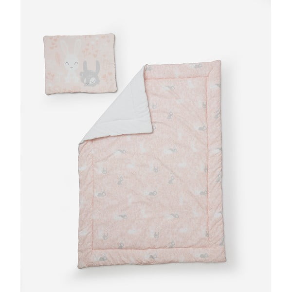 Set di piumoni rosa per neonati con cuscino, 100 x 135 cm Bunnies - Pinio