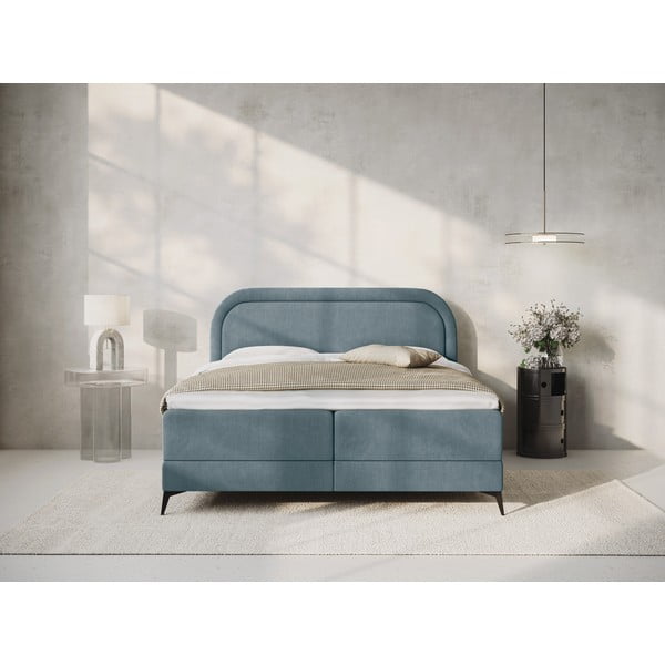 Letto boxspring azzurro con contenitore 180x200 cm Eclipse - Cosmopolitan Design-image-1