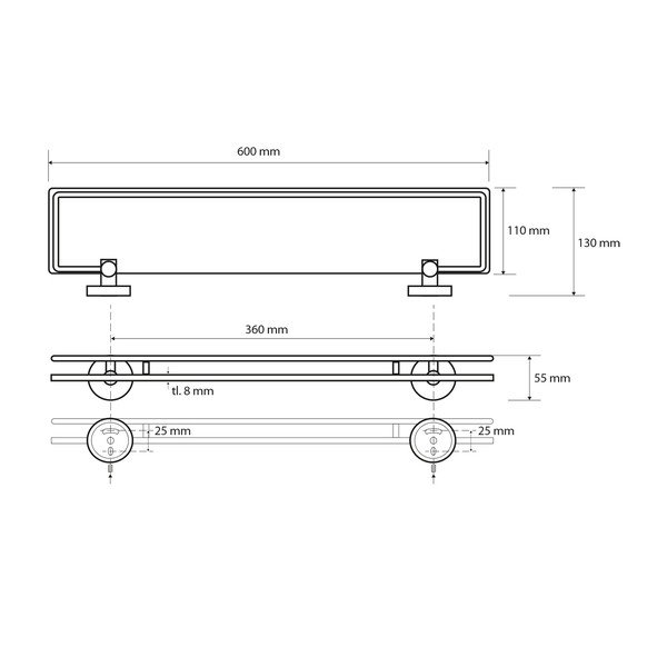 Mensola da bagno in ottone color argento, larghezza 60 cm X-Round - Sapho-image-1