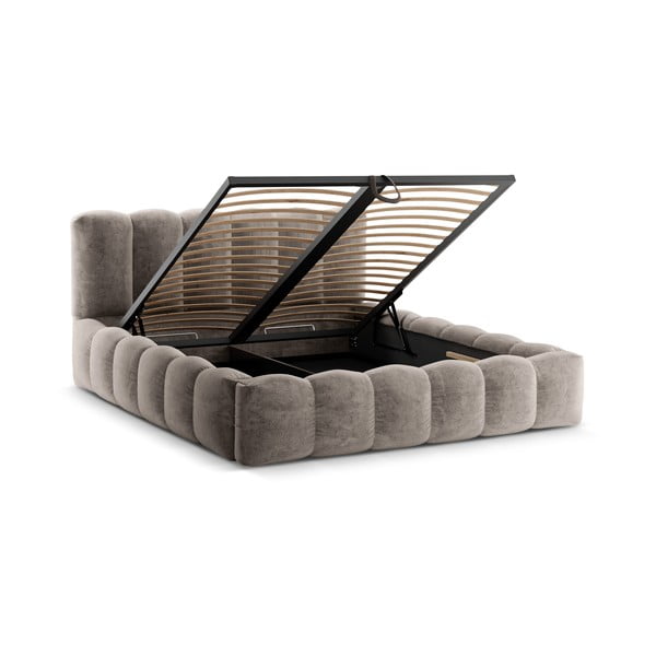 Letto matrimoniale imbottito marrone chiaro con spazio contenitivo e rete 180x200 cm Lupine - Micadoni Home-image-2