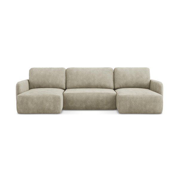 Divano angolare beige allungabile/con contenitore (a U) con rivestimento in ciniglia Lilo – Makamii