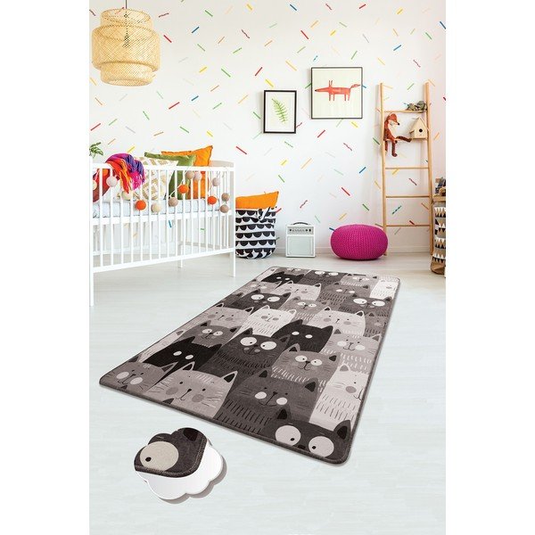 Tappeto antiscivolo grigio per bambini , 100 x 160 cm Cats - Conceptum Hypnose-image-1