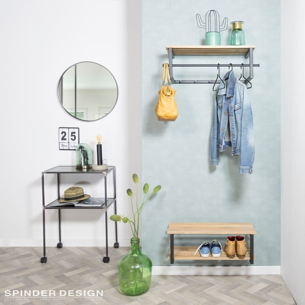 Attaccapanni da parete nero/di colore naturale in metallo con scaffale 76 cm Marco – Spinder Design-image-1