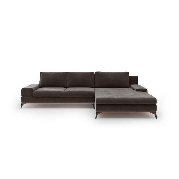 Divano letto angolare marrone scuro con rivestimento in velluto, angolo destro Astre - Windsor & Co Sofas