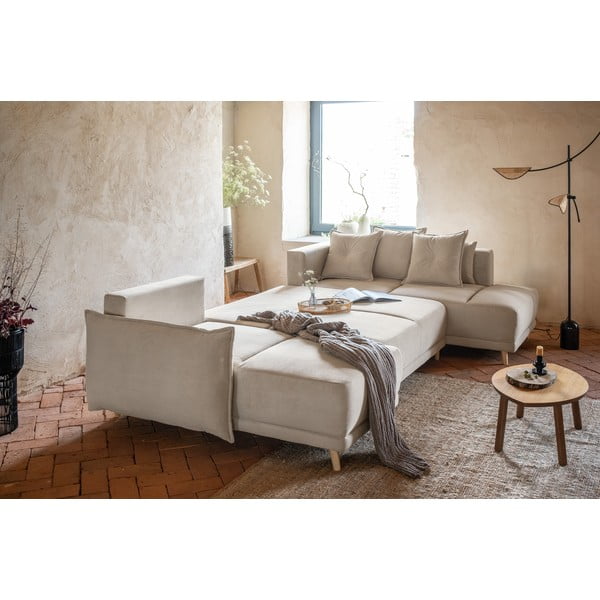 Divano letto angolare in velluto a coste beige (angolo destro a forma di U) Lazy Lukka - Miuform-image-4