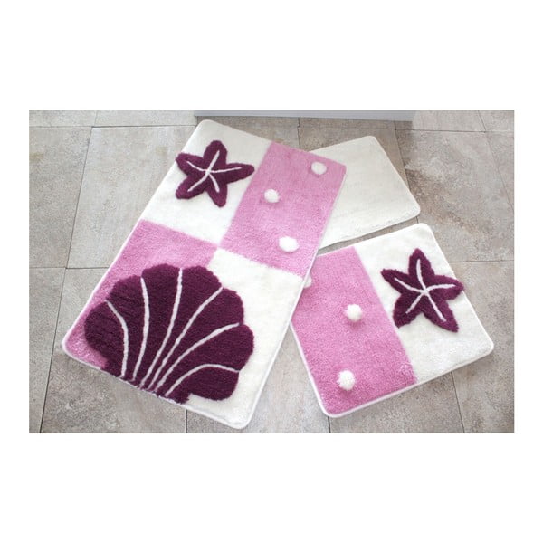 Set di tre tappetini da bagno con motivo marino in rosa scuro Knit Knot - Foutastic