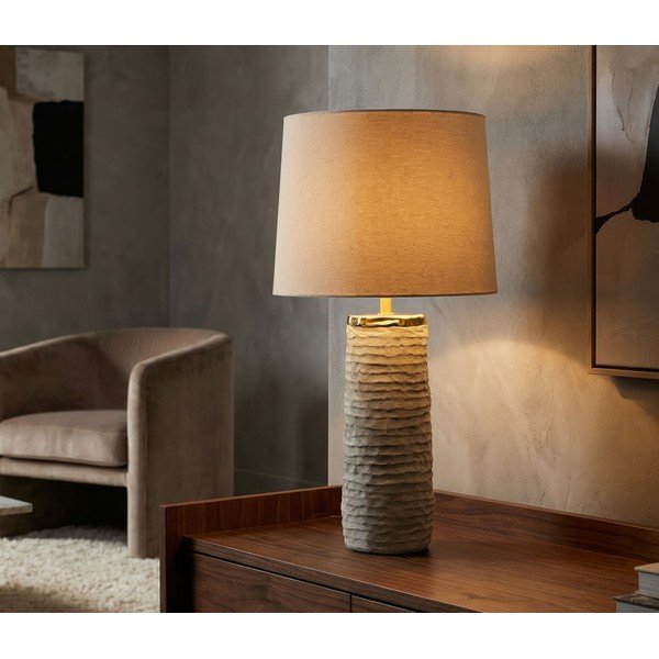 Lampada da tavolo grigio chiaro/color crema in ceramica con paralume in tessuto (altezza totale 73 cm) Lima – Mauro Ferretti-image-1